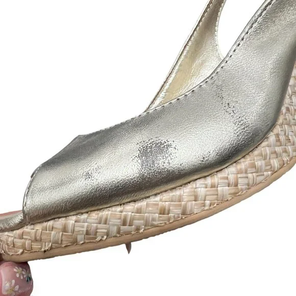 Lilly Pulitzer Gigi Leather Slingback Open Toe Gold Wedge Sandals Women's Sz 7. - Picture 8 of 14